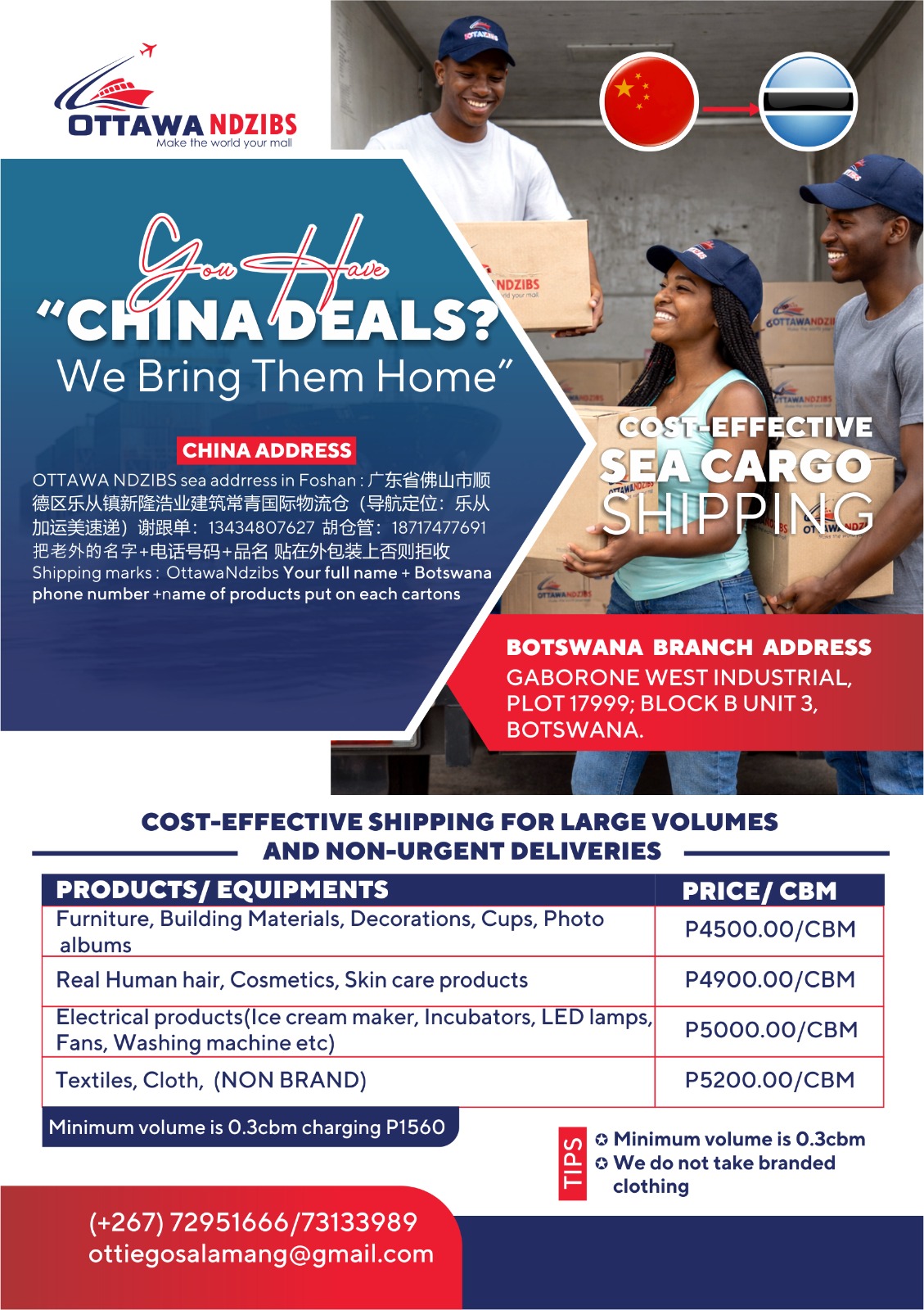 Sea cargo to Botswana shipping services